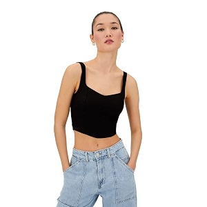 sightbomb ribbed heart neck spaghetti corset tops for women small-medium black