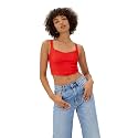 SIGHTBOMB Ribbed Heart Neck Spaghetti Corset Tops for Women (Small-Medium, RED)