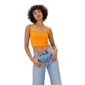 SIGHTBOMB Ribbed Heart Neck Spaghetti Corset Tops for Women (Small-Medium, Yellow)