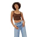 SIGHTBOMB Ribbed Heart Neck Spaghetti Corset Tops for Women (Small-Medium, Chocolate)