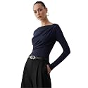 SIGHTBOMB SOFTLINE Asymmetric Boat Neck FRONTFLOW Gathered Waterfall Afford LUX Edition Formal WEAR Long Sleeve Feather Touch TOP for Women
