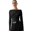 SIGHTBOMB SOFTLINE Asymmetric Boat Neck FRONTFLOW Gathered Waterfall Afford LUX Edition Formal WEAR Long Sleeve Feather Touch TOP for Women