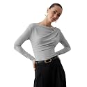 SIGHTBOMB SOFTLINE Asymmetric Boat Neck FRONTFLOW Gathered Waterfall Afford LUX Edition Formal WEAR Long Sleeve Feather Touch TOP for Women