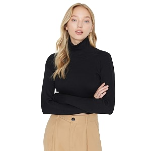 sightbomb cotton blend turtle neck thumb hole sleeves crop length ribbed sweater for women39s small-medium black