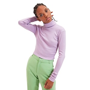 sightbomb turtle neck thumb hole sleeves slim fit crop length ribbed tops for women