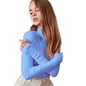 SIGHTBOMB Turtle Neck Thumb Hole Sleeves Crop Length Ribbed Tops for Women (Small-Medium, Powder Blue)