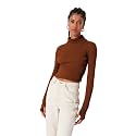 SIGHTBOMB Turtle Neck Thumb Hole Sleeves Crop Length Ribbed Tops For Women (Small-Medium, Chocolate, Slim Fit)