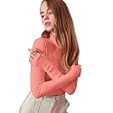 SIGHTBOMB Turtle Neck Thumb Hole Sleeves Crop Length Ribbed Tops for Women (Small-Medium, Pink)