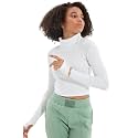 SIGHTBOMB Turtle Neck Thumb Hole Sleeves Crop Length Ribbed Tops For Women (Small-Medium, White, Slim Fit)
