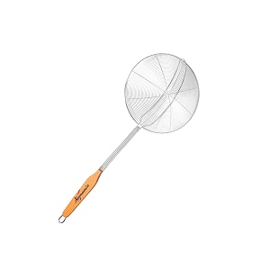 signamio diameter 16 cm deep oil frying puri strainer spoon - wooden handle