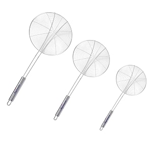 signamio 3 set of deep frying oil strainer spoon - steel handle