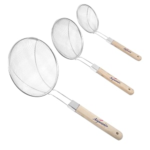 signamio 3 set of deep oil frying strainer spoon - wood