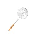 SIGNAMIO Diameter 14 cm Deep Oil Frying Puri Strainer Spoon - Wooden Handle