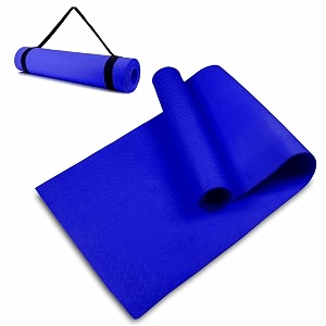 10mm extra thick yoga and exercise mat anti skid with carrying strap for gym workout and flooring exercise blue