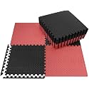 20mm Thick Exercise Mat Tiles, Gym Floor Mat Rubber, Interlocking Foam for Gymnastics, Exercise, Play Areas, Home Gyms, Dance Studios, Yoga (Red - Black, 4Pcs)