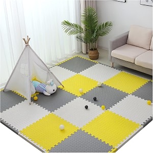 20mm thick exercise mat tiles gym floor mat rubber interlocking foam for gymnastics exercise play areas home gyms dance studios yoga yellow - grey - white 6pcs
