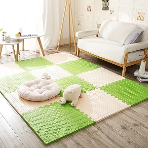 20mm thick exercise mat tiles gym floor mat rubber interlocking foam for gymnastics exercise play areas home gyms dance studios yoga green - white 4pcs