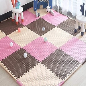 20mm thick exercise mat tiles gym floor mat rubber interlocking foam for gymnastics exercise play areas home gyms dance studios yoga brown - pink - white 6pcs
