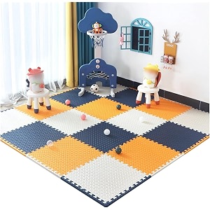20mm thick exercise mat tiles gym floor mat rubber interlocking foam for gymnastics exercise play areas home gyms dance studios yoga navy blue - white - orange 6pcs