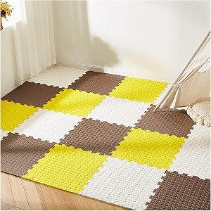 20mm thick exercise mat tiles gym floor mat rubber interlocking foam for gymnastics exercise play areas home gyms dance studios yoga brown - yellow - white 6pcs