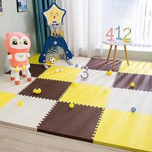 20mm thick exercise mat tiles gym floor mat rubber interlocking foam for gymnastics exercise play areas home gyms dance studios yoga brown - yellow - white 4pcs