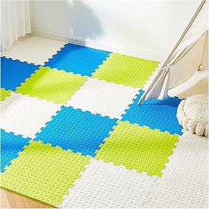 interlocking signatron eva play mat -12 mm thick  kids mats for floor  baby crawling and play mat- set of 6 tiles blue - green - white