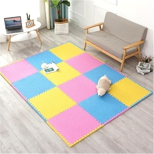 20mm thick exercise mat tiles gym floor mat rubber interlocking foam for gymnastics exercise play areas home gyms dance studios yoga pink - blue - yellow 6pcs