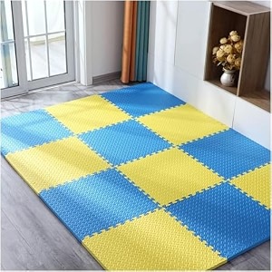 20mm thick exercise mat tiles gym floor mat rubber interlocking foam for gymnastics exercise play areas home gyms dance studios yoga blue - yellow 4pcs