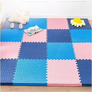 20mm thick exercise mat tiles gym floor mat rubber interlocking foam for gymnastics exercise play areas home gyms dance studios yoga navy blue - blue - pink 4pcs