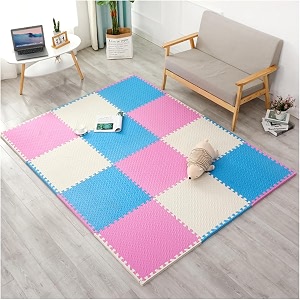 20mm thick exercise mat tiles gym floor mat rubber interlocking foam for gymnastics exercise play areas home gyms dance studios yoga blue - pink - white 6pcs