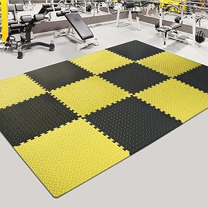20mm thick exercise mat tiles gym floor mat rubber interlocking foam for gymnastics exercise play areas home gyms dance studios yoga yellow - black 6pcs