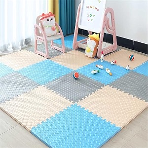 20mm thick exercise mat tiles gym floor mat rubber interlocking foam for gymnastics exercise play areas home gyms dance studios yoga blue - grey - white 6pcs