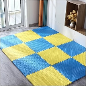 20mm thick exercise mat tiles gym floor mat rubber interlocking foam for gymnastics exercise play areas home gyms dance studios yoga blue - yellow 6pcs