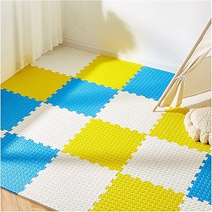 20mm thick exercise mat tiles gym floor mat rubber interlocking foam for gymnastics exercise play areas home gyms dance studios yoga blue - yellow - white 6pcs