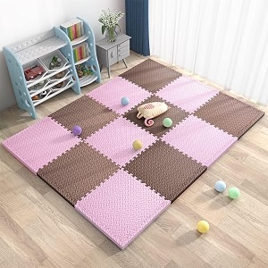 20mm thick exercise mat tiles gym floor mat rubber interlocking foam for gymnastics exercise play areas home gyms dance studios yoga pink - brown 4pcs