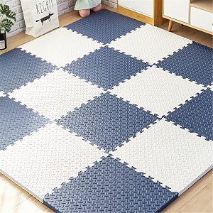 20mm thick exercise mat tiles gym floor mat rubber interlocking foam for gymnastics exercise play areas home gyms dance studios yoga navy blue - white 4pcs