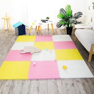 20mm thick exercise mat tiles gym floor mat rubber interlocking foam for gymnastics exercise play areas home gyms dance studios yoga pink - yellow - white 4pcs
