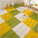 20mm Thick Exercise Mat Tiles, Gym Floor Mat Rubber, Interlocking Foam for Gymnastics, Exercise, Play Areas, Home Gyms, Dance Studios, Yoga (Green - Yellow - White, 6Pcs)