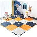 20mm Thick Exercise Mat Tiles, Gym Floor Mat Rubber, Interlocking Foam for Gymnastics, Exercise, Play Areas, Home Gyms, Dance Studios, Yoga (Navy Blue - White - Orange, 6Pcs)