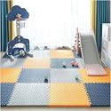 Interlocking SIGNATRON EVA Play Mat -20 mm Thick | Kids mats for Floor | Baby Crawling and Play Mat- Set of 4 Tiles (Navy Blue - Orange - Grey)