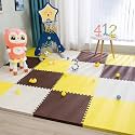 20mm Thick Exercise Mat Tiles, Gym Floor Mat Rubber, Interlocking Foam for Gymnastics, Exercise, Play Areas, Home Gyms, Dance Studios, Yoga (Brown - Yellow - White, 4Pcs)
