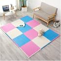20mm Thick Exercise Mat Tiles, Gym Floor Mat Rubber, Interlocking Foam for Gymnastics, Exercise, Play Areas, Home Gyms, Dance Studios, Yoga (Blue - Pink - White, 6Pcs)