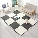 20mm Thick Exercise Mat Tiles, Gym Floor Mat Rubber, Interlocking Foam for Gymnastics, Exercise, Play Areas, Home Gyms, Dance Studios, Yoga (Black - White, 6Pcs)