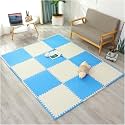 20mm Thick Exercise Mat Tiles, Gym Floor Mat Rubber, Interlocking Foam for Gymnastics, Exercise, Play Areas, Home Gyms, Dance Studios, Yoga (Blue - White, 6Pcs)