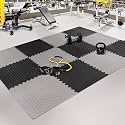 20mm Thick Exercise Mat Tiles, Gym Floor Mat Rubber, Interlocking Foam for Gymnastics, Exercise, Play Areas, Home Gyms, Dance Studios, Yoga (Grey - Black, 4Pcs)