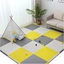 20mm Thick Exercise Mat Tiles, Gym Floor Mat Rubber, Interlocking Foam for Gymnastics, Exercise, Play Areas, Home Gyms, Dance Studios, Yoga (Yellow - Grey - White, 4Pcs)