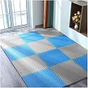20mm Thick Exercise Mat Tiles, Gym Floor Mat Rubber, Interlocking Foam for Gymnastics, Exercise, Play Areas, Home Gyms, Dance Studios, Yoga (Grey - Blue, 4Pcs)