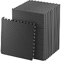 20mm Thick Exercise Mat Tiles, Gym Floor Mat Rubber, Interlocking Foam for Gymnastics, Exercise, Play Areas, Home Gyms, Dance Studios, Yoga (Black, 6Pcs)