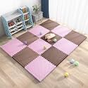 20mm Thick Exercise Mat Tiles, Gym Floor Mat Rubber, Interlocking Foam for Gymnastics, Exercise, Play Areas, Home Gyms, Dance Studios, Yoga (Pink - Brown, 4Pcs)