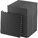 SIGNATRON 24mm Thick Exercise Mat Tiles, Gym Floor Mat Rubber, Interlocking Foam, Micro-Grid Design, for Gymnastics, Exercise, Play Areas, Home Gyms, Dance Studios, Yoga Rooms (6Pcs, Black)